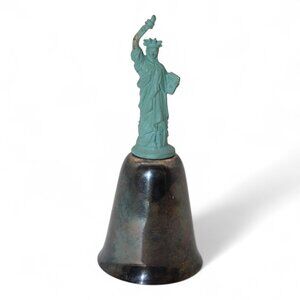 Vintage Statue Of Liberty Bell Figurine Missing Clapper Patinaed Metal Base Gree